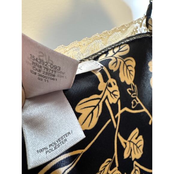 Victoria’s Secret Black Gold Floral Satin Open-Front lace trimTop Slip dress S - Picture 12 of 14